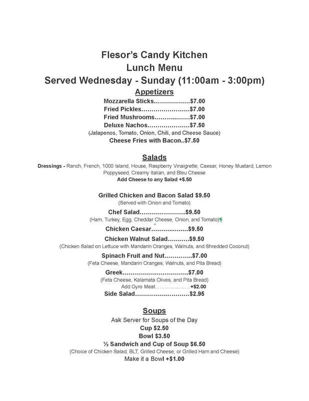 Lunch specials and ice cream menu
